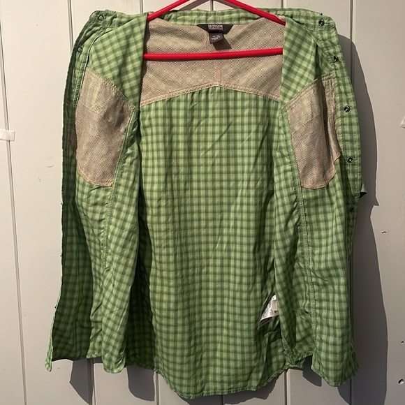 Outdoor Research Short Sleeve Nylon Shirt Snap Buttons Men’s Sz Med Green Plaid - Picture 7 of 11